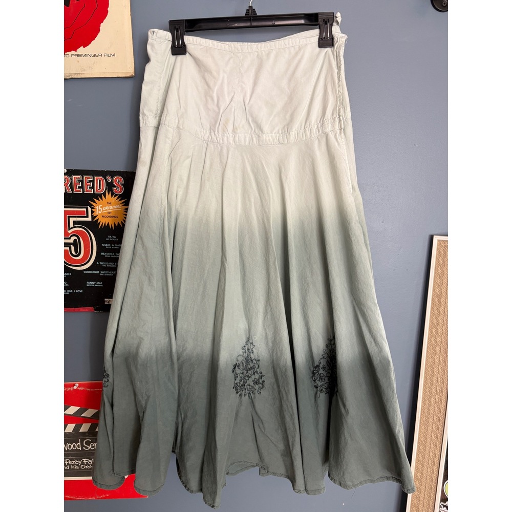 VTG First Vision by Shirin Cotton Ombre Embroidery Maxi Skirt Blue Free Size